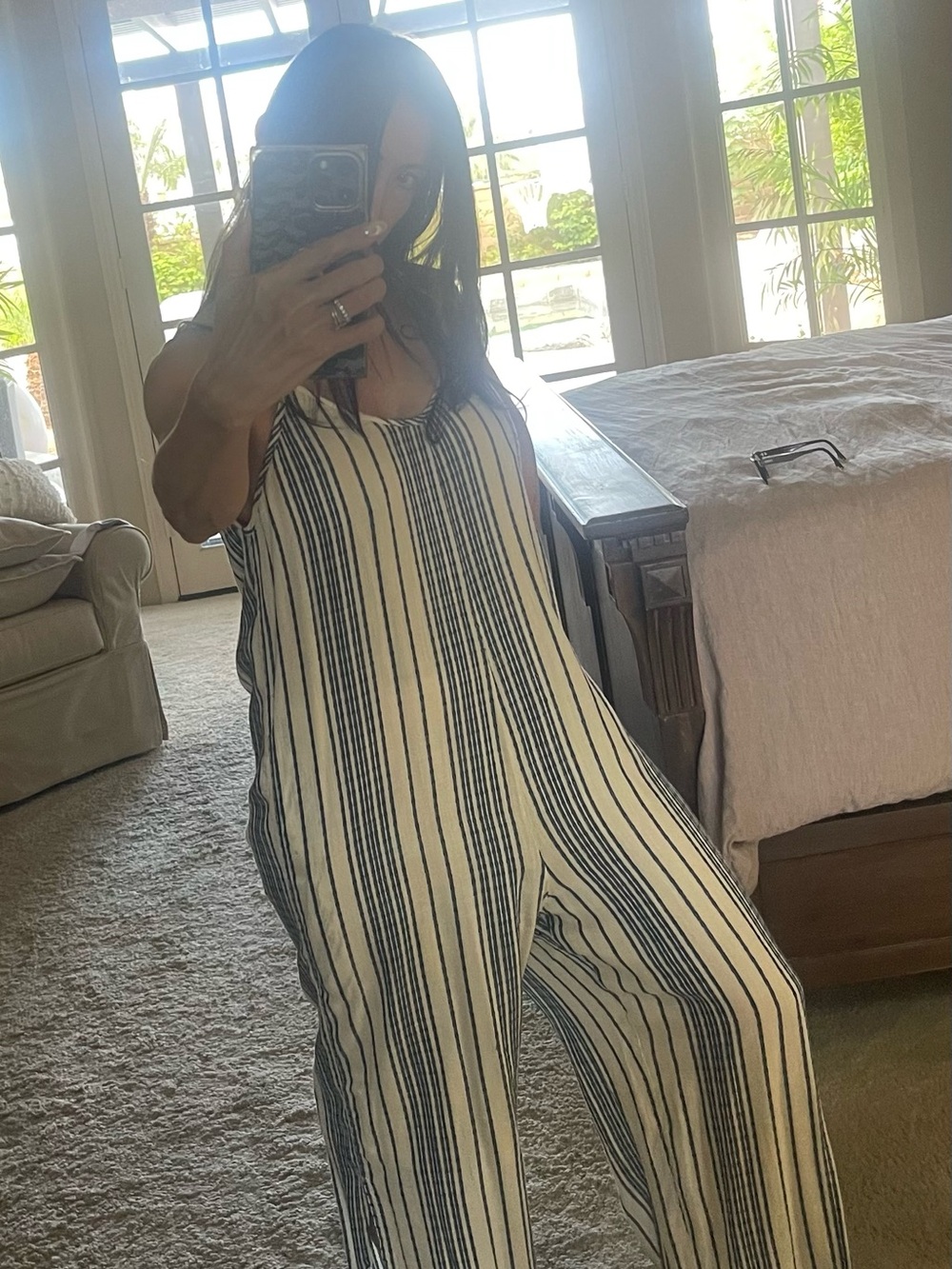 En Creme Cream and Navy Striped Sleeveless Jumpsuit